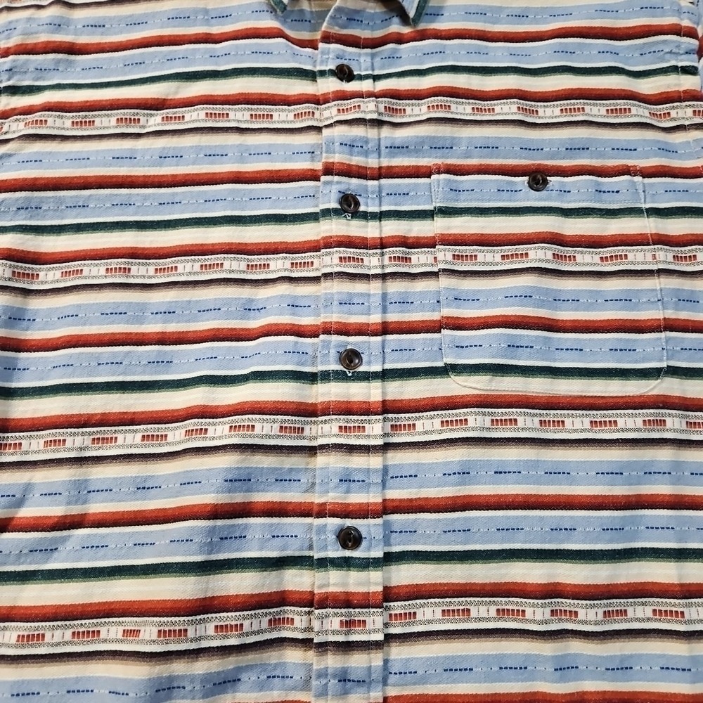 Vintage Orvis Button Up Shirt Mens Size Large Striped Blue Red Short Sleeve - Picture 3 of 7